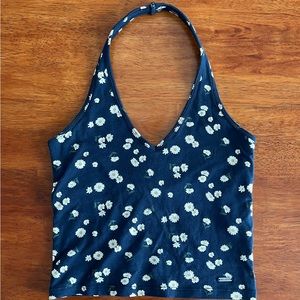 Hollister navy and flower crop top
